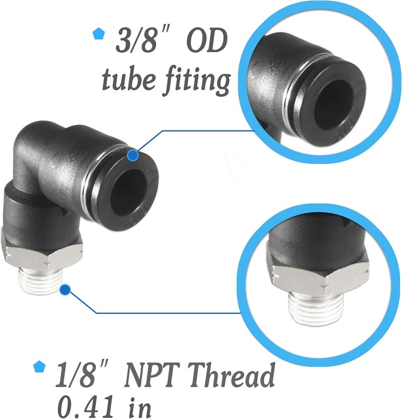 MSAEIQUN 3/8 Air hose fittings, Air fittings Male Elbow 3/8 Inch Tube OD x 1/8 NPT Thread Push to Connect Fitting, PL-3/8-N1 (Pack of 10) (3/8-1/8) - Image 2
